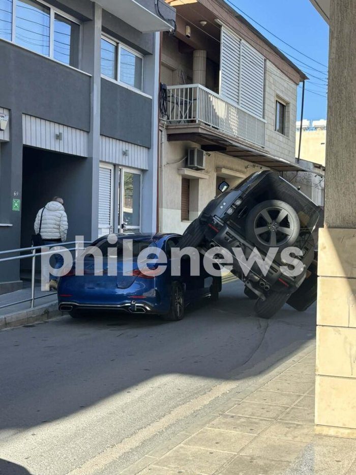 Womans SUV Crashes Onto Parked Car in Limassol