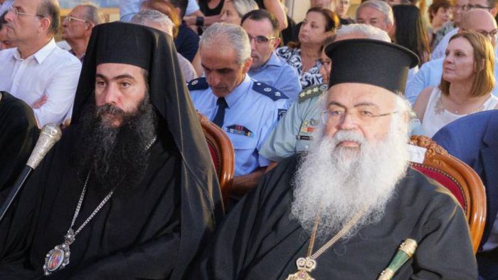 Graphic of Former Paphos Bishop Returning Keys to Archbishopric