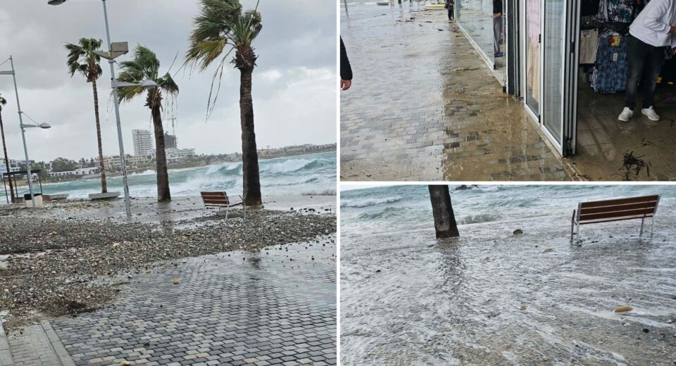 a3 1 word1 Severe sea surge damages Kato Paphos seafront and floods shops